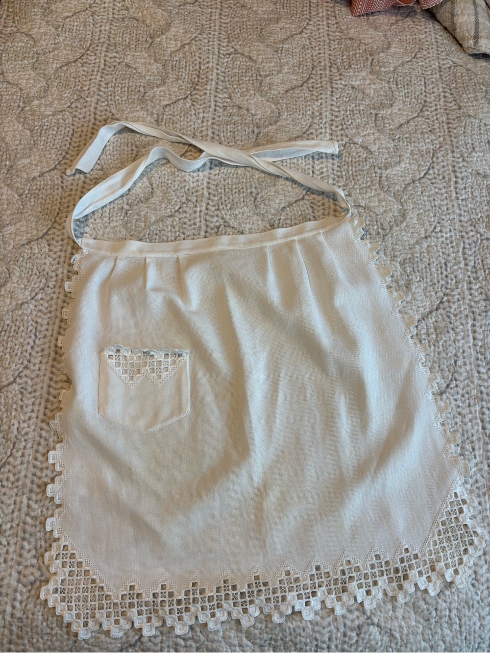 Vintage Norwegian Crochet-Trim Half Apron